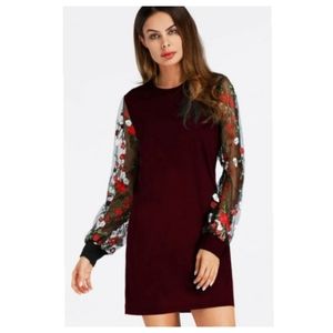 SHEIN Loose Dress With Embroidered Sleeves…